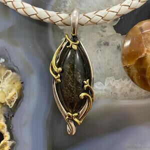 Carolyn Pollack Sterling Silver & Brass Brown Quartz Decorated Pendant For Women